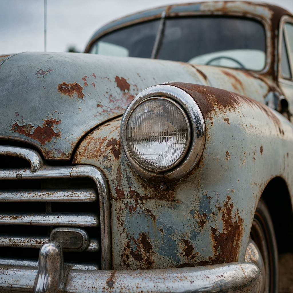 Worn and weathered old car exterior
