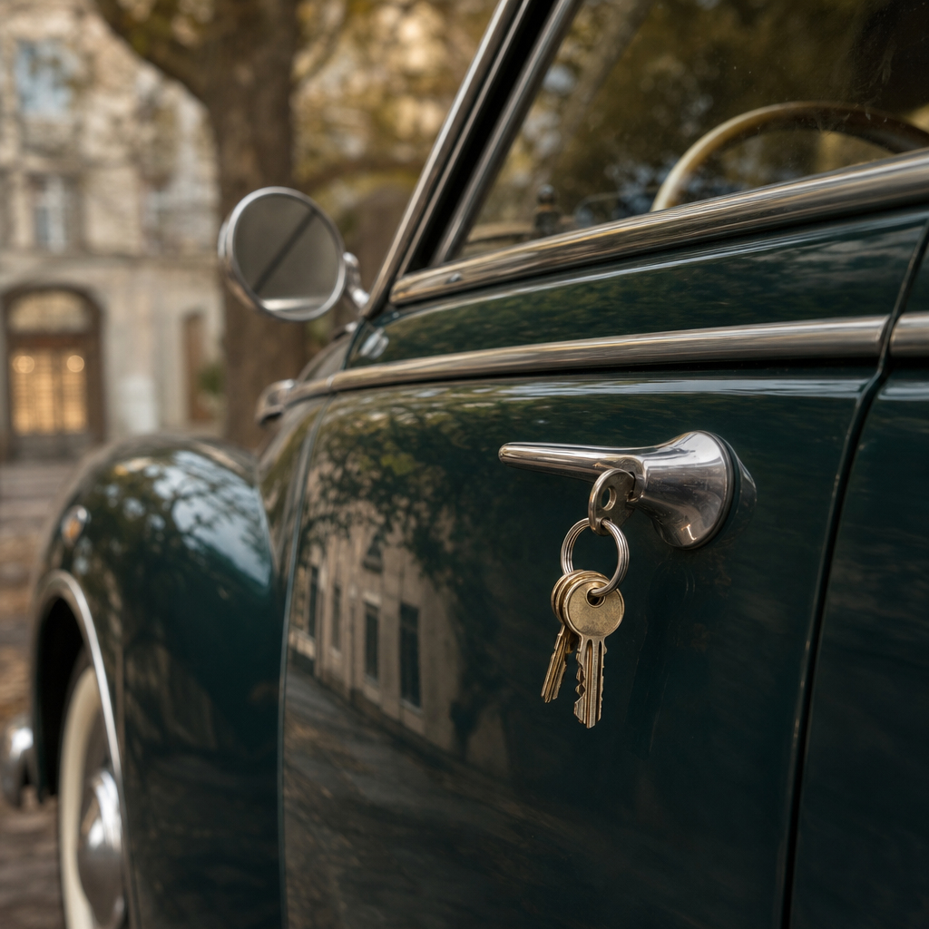Vintage car with traditional door keys