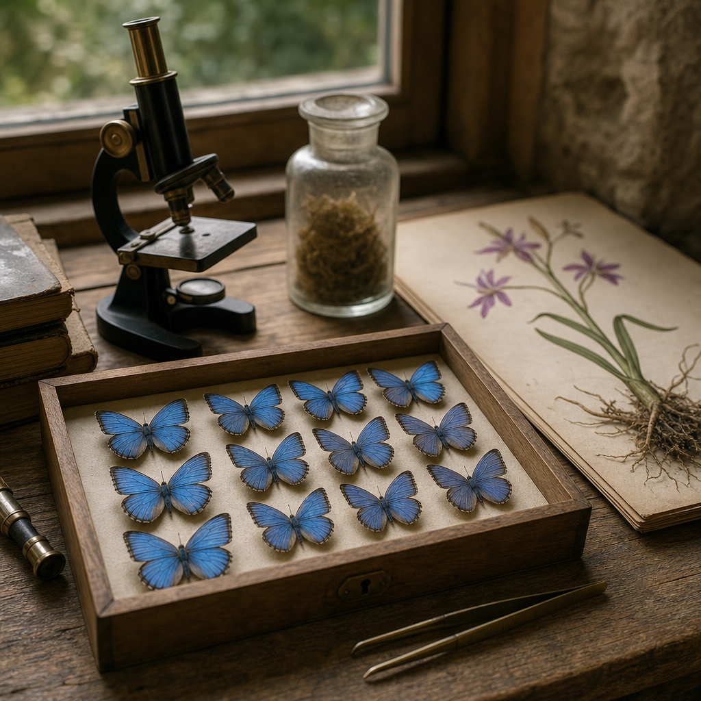 Victorian naturalists examining dead specimens
