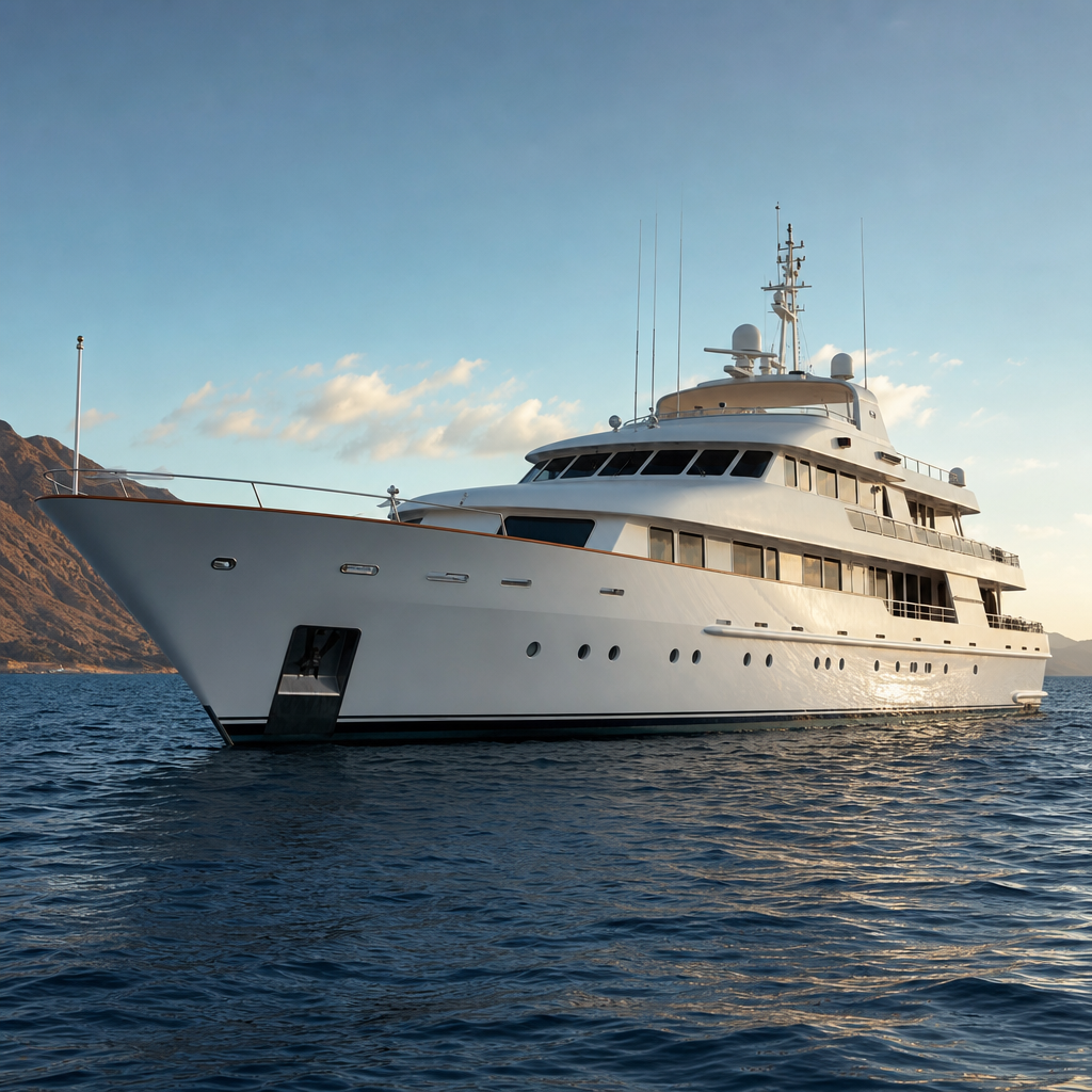 Man in water near yacht hull